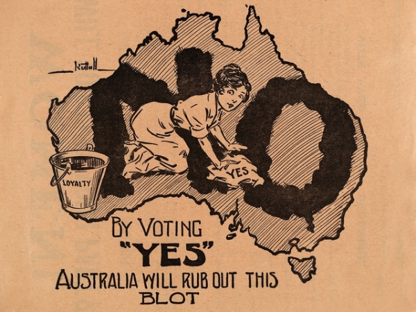 Image of Australia with woman scrubbing out a large 'No'